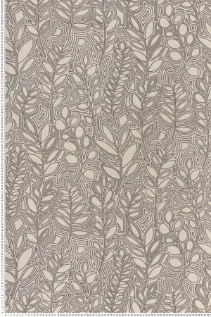 Papier peint Feuille Broderie Astragale gris beige - Palmadora de Casamance Réf. CAS-76681018 Nouvelle Collection