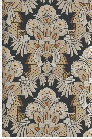 Haute Qualité Papier peint Médaillon Baroque Dorothy beige métallisé - Folies de Masureel Réf. MAS-FOL704