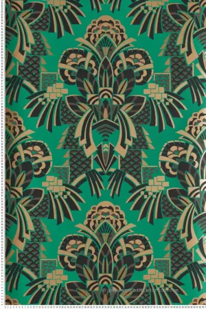 Achat Immédiat Papier peint Médaillon Baroque Dorothy vert doré - Folies de Masureel Réf. MAS-FOL701