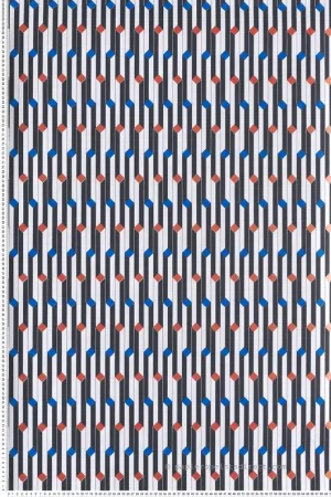 Meilleur Prix Papier peint Barre Géométrique Suzanne bleu terracotta métallisé - Folies de Masureel Réf. MAS-FOL502