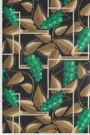 Papier peint Raisin Graphique Henry vert - Folies de Masureel Réf. MAS-FOL301 Produit De Marque