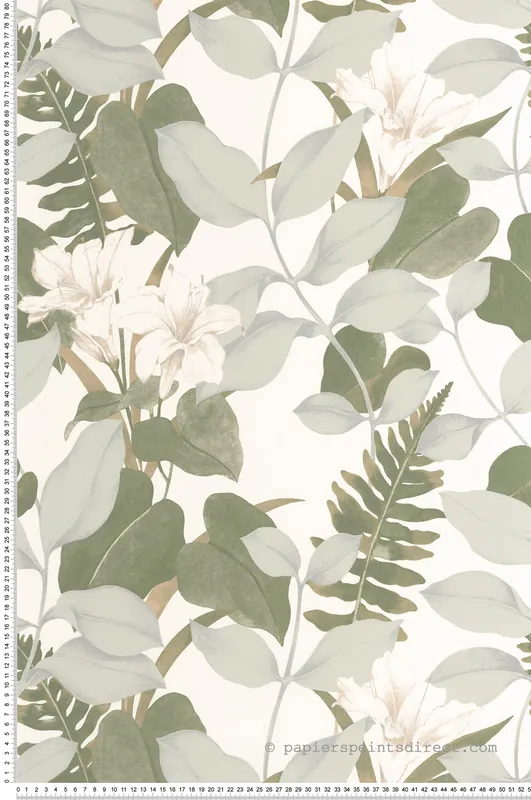 Usine Directe Papier peint Lys Feuille Royal Lily vert cendré argenté - Soliflore de Casadéco Réf. SOLI200267212