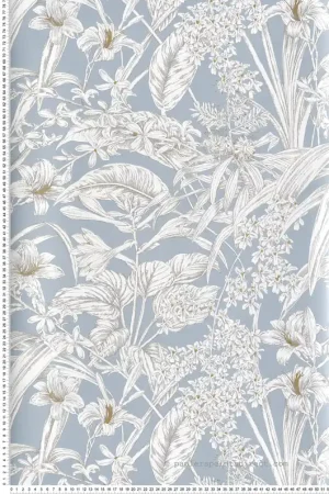 Papier peint Orchidées Lys Fleurs bleu doux doré - Toiles de York (Initiales) Réf. INI-RT7884 Prix Choc