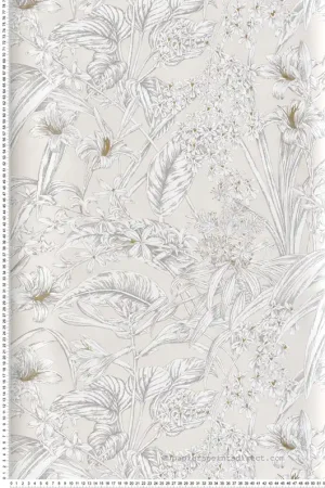 Papier peint Orchidées Lys Fleurs beige crème doré - Toiles de York (Initiales) Réf. INI-RT7883 Dernier Modèle