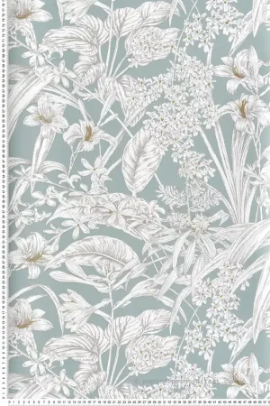 Commande En Gros Papier peint Orchidées Lys Fleurs vert céladon doré - Toiles de York (Initiales) Réf. INI-RT7882