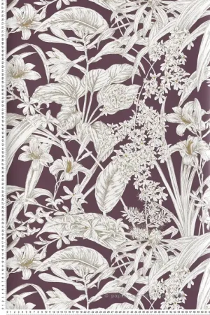 Papier peint Orchidées Lys Fleurs aubergine doré - Toiles de York (Initiales) Réf. INI-RT7881 Quantité Limitée
