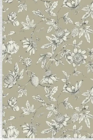 Papier peint Fleurs Classique Passion beige taupé - Toiles de York (Initiales) Réf. INI-RT7852 Achat Immédiat