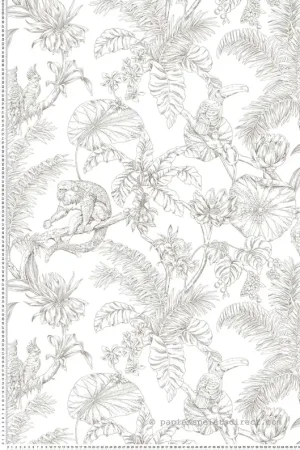 Papier peint Singe Toucan Tropical marron foncé - Toiles de York (Initiales) Réf. INI-RT7843 Promotion