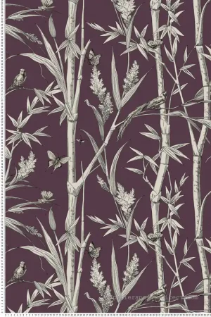 Réduction Papier peint Bambou Papillon aubergine ivoire - Toiles de York (Initiales) Réf. INI-RT7835