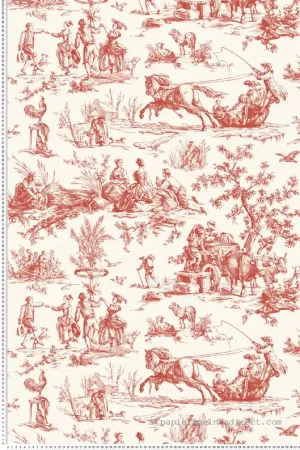 Papier peint Toile de Jouy Ferme Seasons rouge - Toiles de York (Initiales) Réf. INI-GR5925 Affaire À Saisir