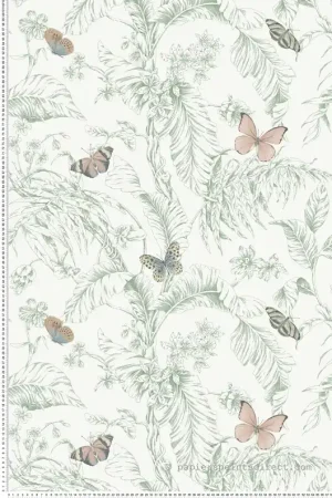 Dernière Chance Papier peint Papillon Feuillage vert doux pastel - Toiles de York (Initiales) Réf. INI-RT7930