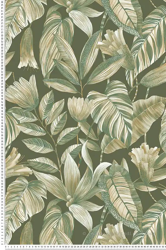 Papier peint Feuillage Jungle vert olive - Maya de Montecolino Réf. MC-BZ3106 Paiement Sécurisé