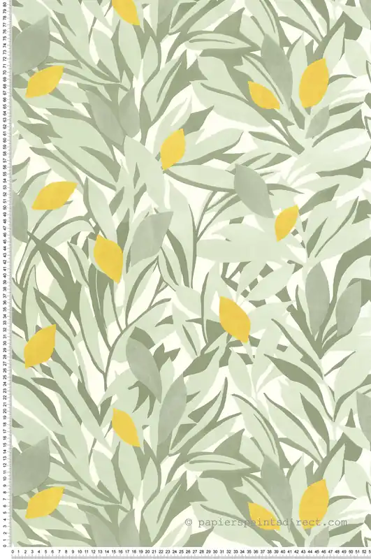 Vente Flash Papier peint Feuillage Citronnier Cassis vert argile jaune - Azur de Casélio Réf. AZU105457243