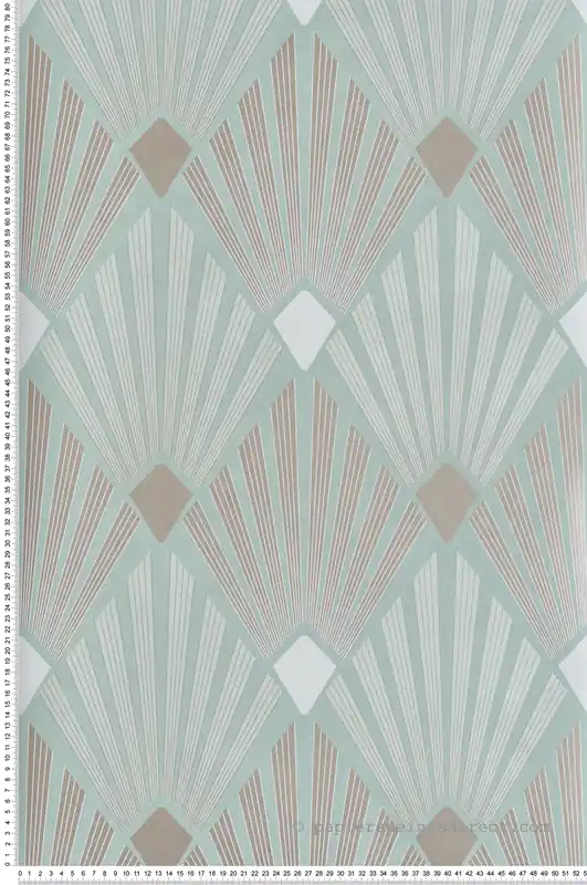 Réduction Papier peint Art Déco Diego vert d‘eau taupe métallisé - Havana de Masureel Réf. MAS-HAV404