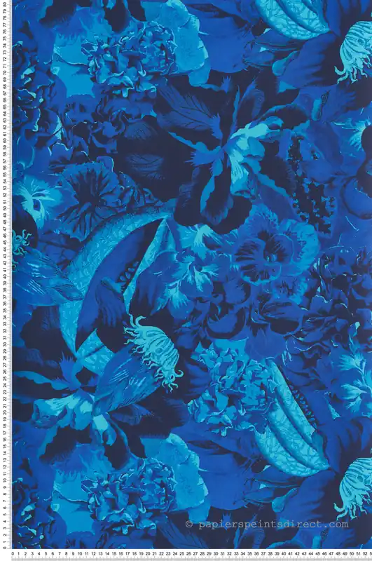 Promotion Saisonnière Papier peint Fleur Extravagante Frida indigo métallisé - Havana de Masureel Réf. MAS-HAV902
