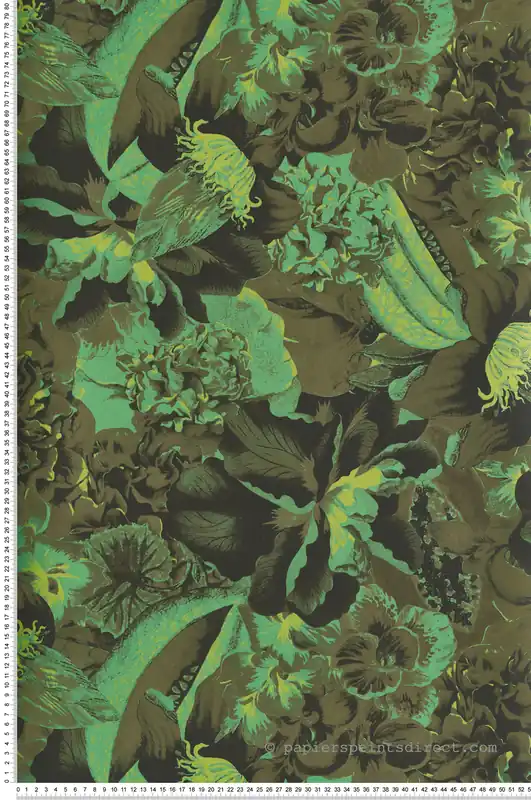 Prix Cassé Papier peint Fleur Extravagante Frida vert jaune métallisé - Havana de Masureel Réf. MAS-HAV901