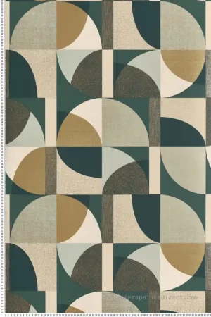 Commande En Gros Papier peint Géométrie Barillet émeraude doré - Faubourg des Lumières de Casamance Réf. CAS-76260916