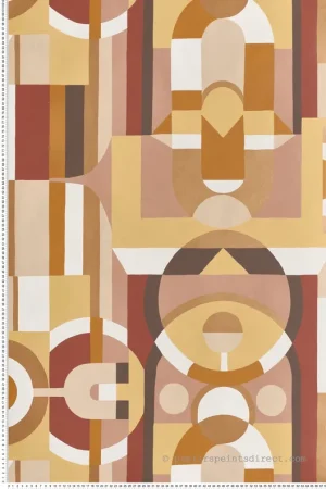 Authentique Papier peint Art Déco Vitrail vanille rose cuivré - Faubourg des Lumières de Casamance Réf. CAS-76250406