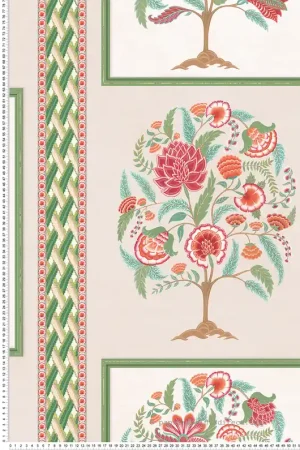 Achetez Aujourd'hui Papier peint Cadre de Fleurs Taniska vert rouge - Byzance d‘Osborne & Little Réf. OSB-W7906-01