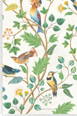 Papier peint Oiseaux Mayani vert bleu - Byzance d‘Osborne & Little Réf. OSB-W7902-04 Expédié Aujourd'hui
