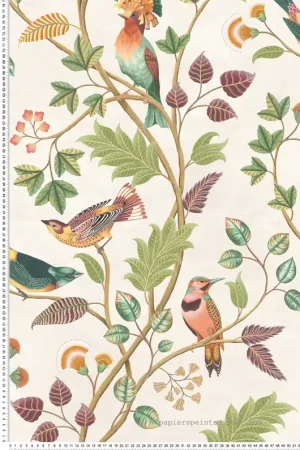Achat Immédiat Papier peint Oiseaux Mayani vert prune - Byzance d‘Osborne & Little Réf. OSB-W7902-03