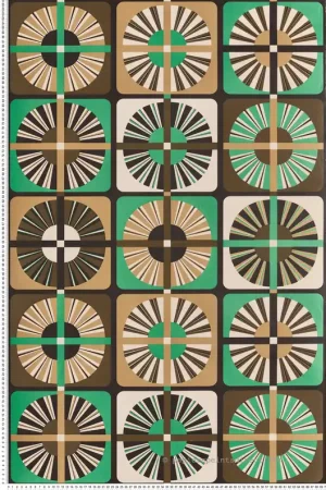 Petit Prix Papier peint Carreaux Géométrique Ray vert sépia - Rock de Masureel Réf. MAS-ROC405