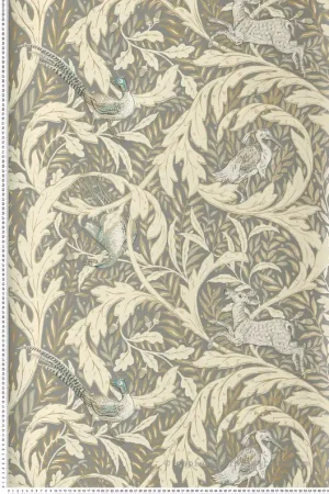 Quantité Limitée Papier peint Classique Animaux Forêt beige gris doré - Arts & Crafts d‘Initiales Réf. INI-AC9123