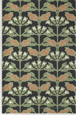 Nouvelle Collection Papier peint Primevère Graphique vert orange noir - Arts & Crafts d‘Initiales Réf. INI-AC9113