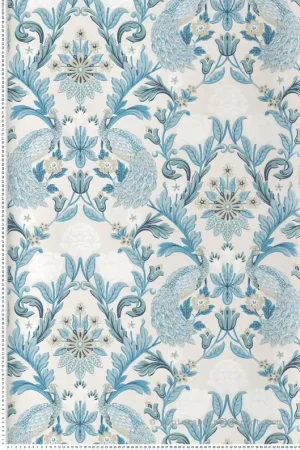 Papier peint Paon Floral Classique bleu lin - Arts & Crafts d‘Initiales Réf. INI-AC9105 Seulement Aujourd'hui