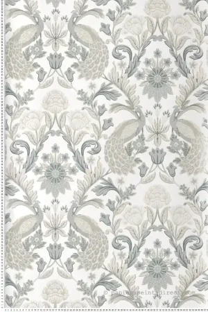 Acheter Direct Papier peint Paon Floral Classique gris doré - Arts & Crafts d‘Initiales Réf. INI-AC9102