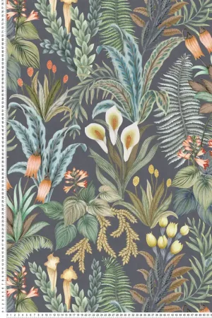 Papier peint Feuillage Fleur Calla Lily bleu nuit - Rhapsody d‘Osborne & Little Réf. OSB-W7812-02 Prix Réduit