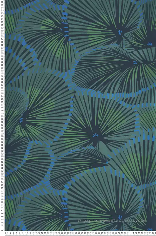Papier peint Fleur Graphique Cabaret vert bleu - Twenties de Casadéco Réf. TWNT88647575 Expédition Rapide