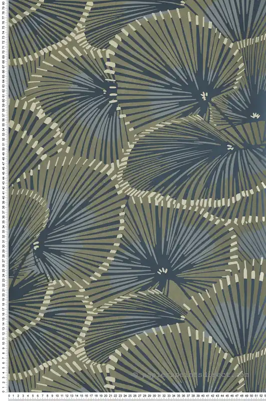 Papier peint Fleur Graphique Cabaret kaki bleu paon - Twenties de Casadéco Réf. TWNT88647424 Retour Gratuit