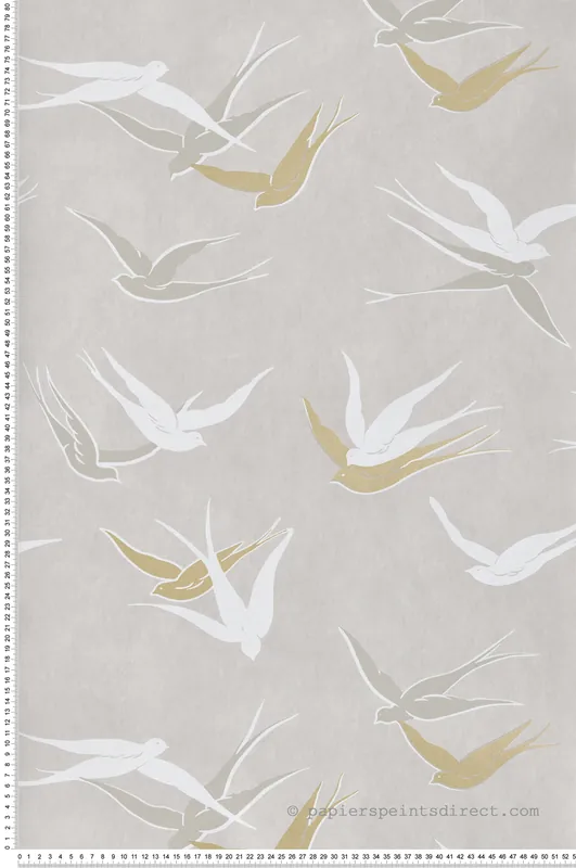 Satisfait Ou Remboursé Papier peint Oiseau Hirondelle Swallow beige lin doré - Twenties de Casadéco Réf. TWNT88631323