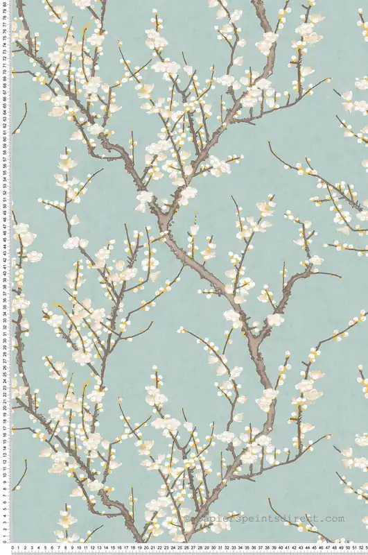 Usine Directe Papier peint Sakura Fleuri vert d‘eau - Romance de Lutèce Réf. LTC-19031