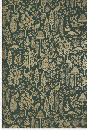 Papier peint Ménagerie Toile Paon doré vert sapin - Rifle Paper Co. 2 de York (Initiales) Réf. INI-RP7373 Acheter Direct