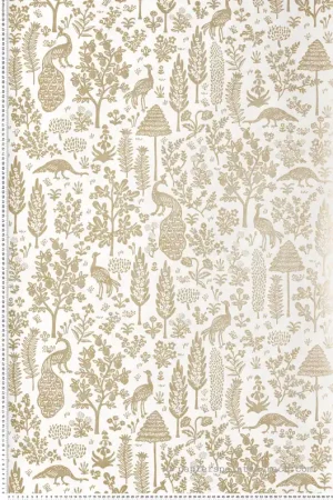 Papier peint Ménagerie Toile Paon doré blanc - Rifle Paper Co. 2 de York (Initiales) Réf. INI-RP7371 Soldes