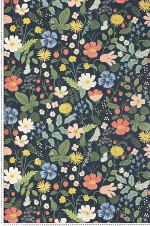 Livraison Express Papier peint Champs de Fraises Fleurs bleu nuit - Rifle Paper Co. 2 de York (Initiales) Réf. INI-RP7358