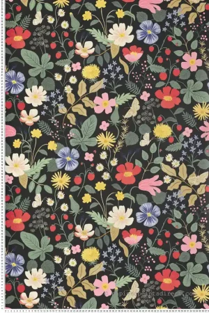 Papier peint Champs de Fraises Fleurs multicolore noir - Rifle Paper Co. 2 de York (Initiales) Réf. INI-RP7355 Réduction