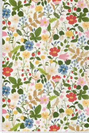 Solde Papier peint Champs de Fraises Fleurs multicolore blanc - Rifle Paper Co. 2 de York (Initiales) Réf. INI-RP7354