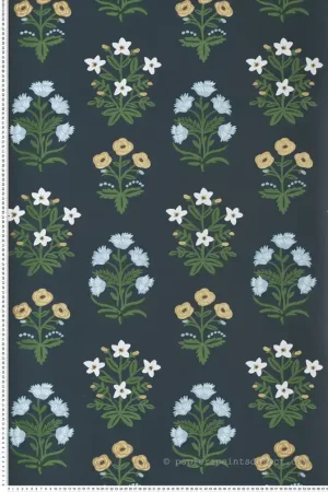 Nouvel Arrivage Papier peint Bouquet Fleuri bleu nuit doré - Rifle Paper Co. 2 de York (Initiales) Réf. INI-RP7351