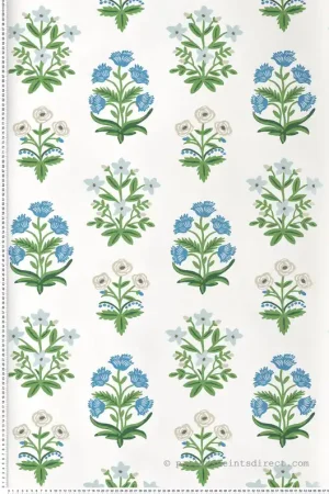 Authentique Papier peint Bouquet Fleuri vert bleu blanc - Rifle Paper Co. 2 de York (Initiales) Réf. INI-RP7347