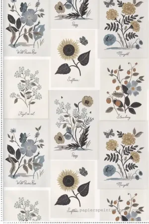 Papier peint Affiche Herbier gris beige bleu - Rifle Paper Co. 2 de York (Initiales) Réf. INI-RP7336 Meilleur Choix