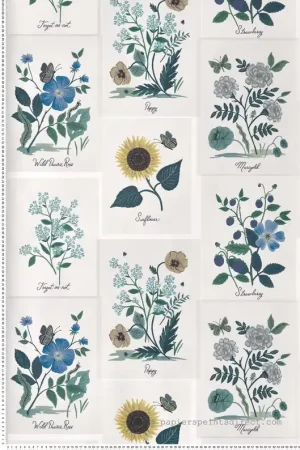 Papier peint Affiche Herbier bleu canard vert - Rifle Paper Co. 2 de York (Initiales) Réf. INI-RP7335 Nouveauté