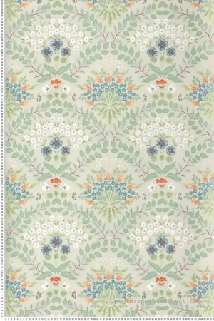 Promotion Papier peint Pensée et Fleur Sauvage beige vert doré - Rifle Paper Co. 2 de York (Initiales) Réf. INI-RP7321