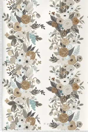 Haute Qualité Papier peint Rayure Fleur Garden Party marron gris - Rifle Paper Co. 2 de York (Initiales) Réf. INI-RP7313