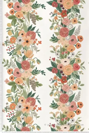 Papier peint Rayure Fleur Garden Party rose orange - Rifle Paper Co. 2 de York (Initiales) Réf. INI-RP7312 Quantité Limitée