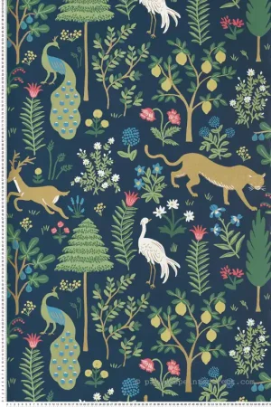 Haute Qualité Papier peint Forêt Animaux Ménagerie bleu marine - Rifle Paper Co. 2 de York (Initiales) Réf. INI-RP7304