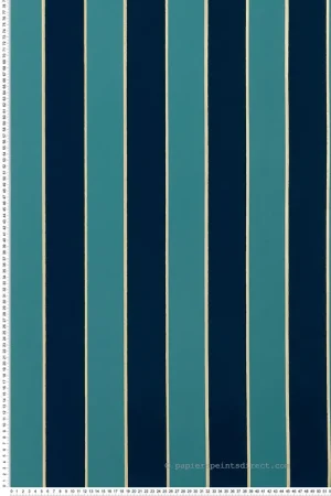 Papier peint Rayure Velours bleu doré - Regency Stripe d‘Osborne & Little Réf. OSB-W7780-03 Acheter Direct