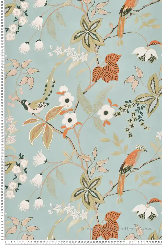 Vente Flash Papier peint Oiseau Feuillage Happy vert d‘eau orange - Happy Therapy de Casélio Réf. HTH104067765